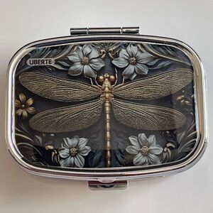Uberte Dragonfly Metal Pillbox. 2 Compartment and Snap Closure. NEW